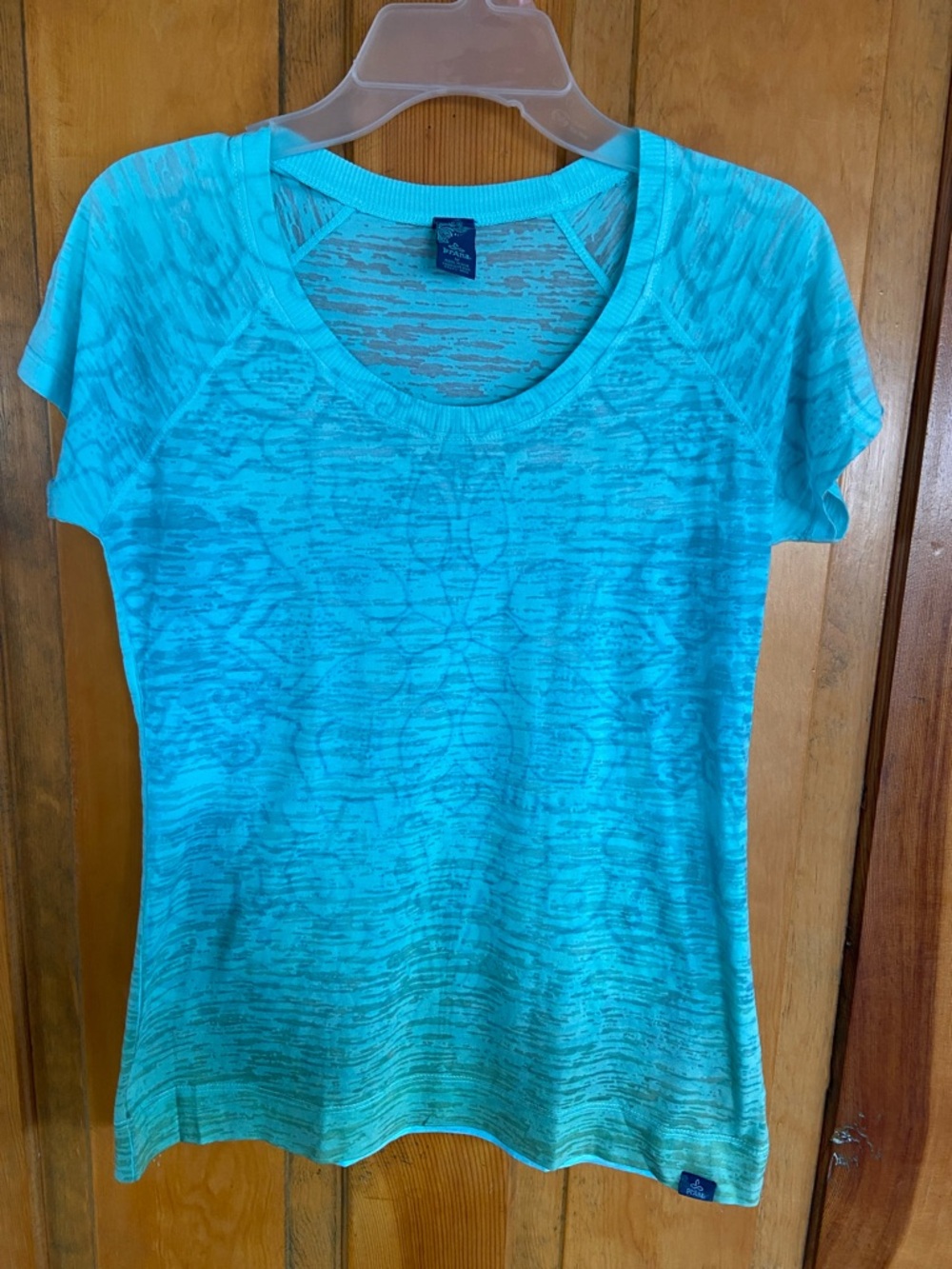 Prana Green & Teal Burnout Short Sleeve Scoop Neck Tee